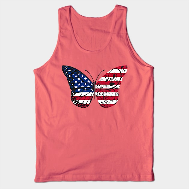 United states - USA Flag Patriotic Butterfly Design Tank Top by Anonic